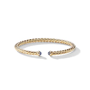 David Yurman Cable Flex Bracelet in 18ct Yellow Gold with Blue Sapphires, 4mm