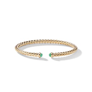 David Yurman Cable Flex Bracelet in 18ct Yellow Gold with Emeralds, 4mm