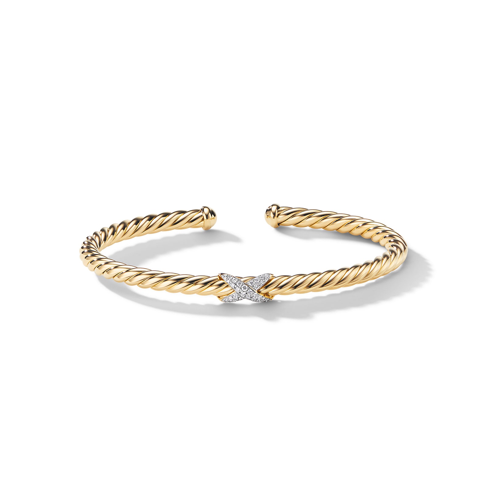 David Yurman X Cablespira® Station Bracelet in 18ct Yellow Gold with Pavé Diamonds, 4mm