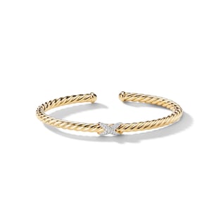 David Yurman X Cablespira® Station Bracelet in 18ct Yellow Gold with Pavé Diamonds, 4mm
