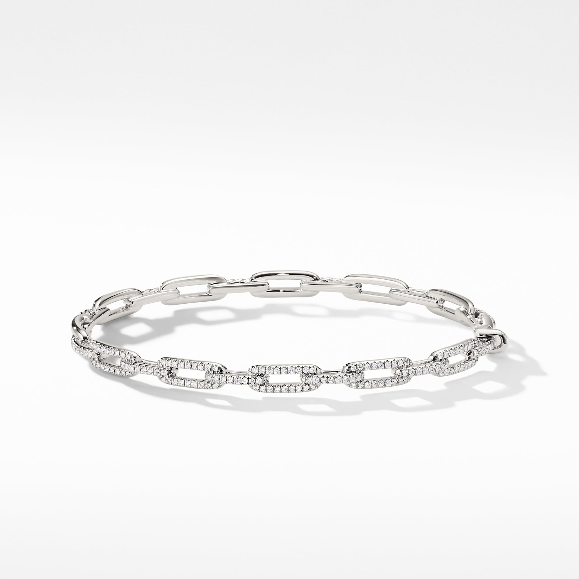 David Yurman Stax Chain Link Bracelet in 18ct White Gold with Diamonds, 4mm David Yurman Stax Chain Link Bracelet in 18ct White Gold with Diamonds, 4mm