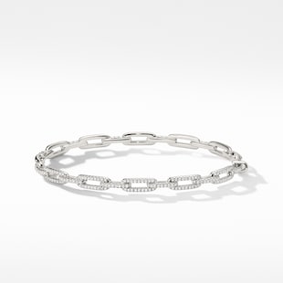 David Yurman Stax Chain Link Bracelet in 18ct White Gold with Diamonds, 4mm