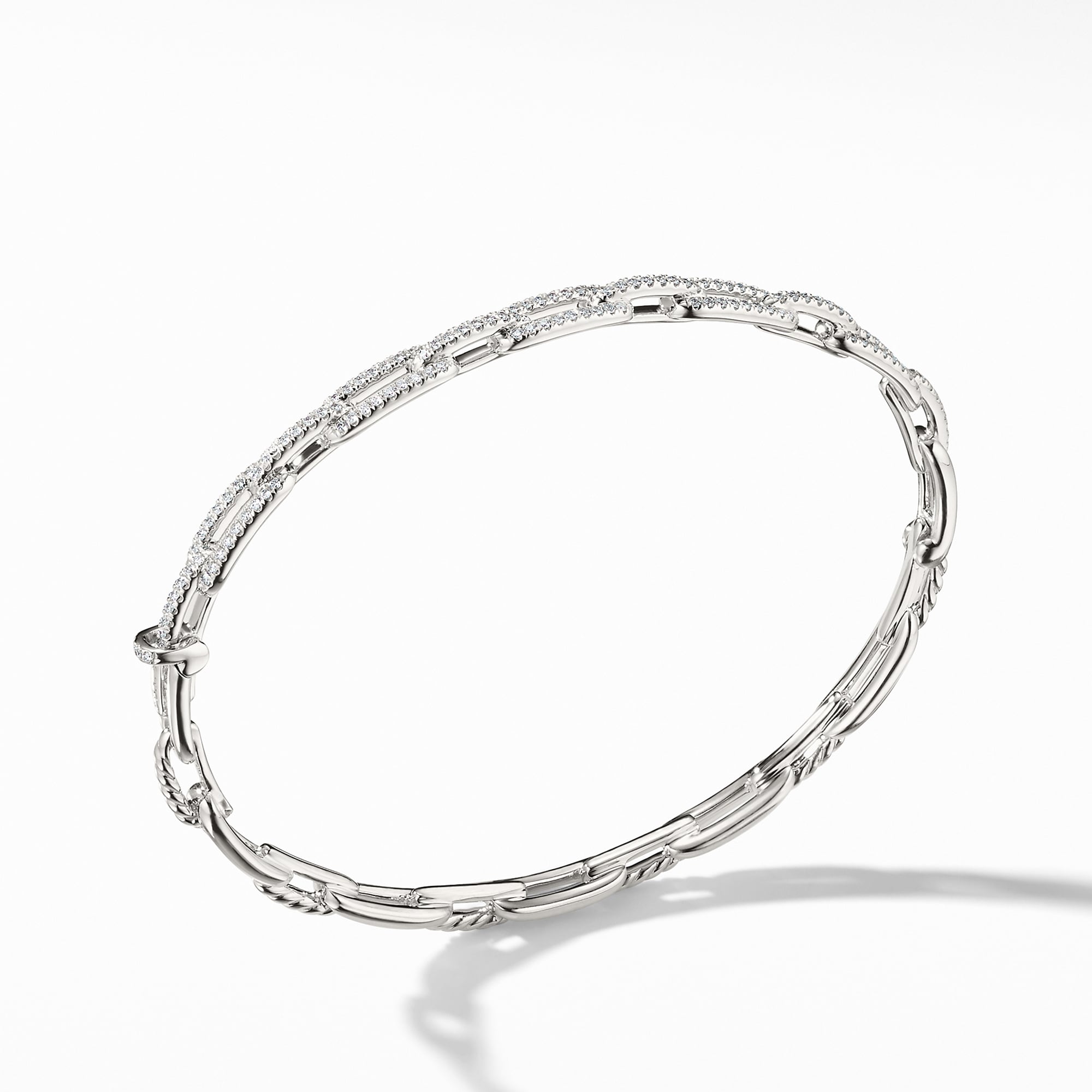 David Yurman Stax Chain Link Bracelet in 18ct White Gold with Diamonds, 4mm David Yurman Stax Chain Link Bracelet in 18ct White Gold with Diamonds, 4mm