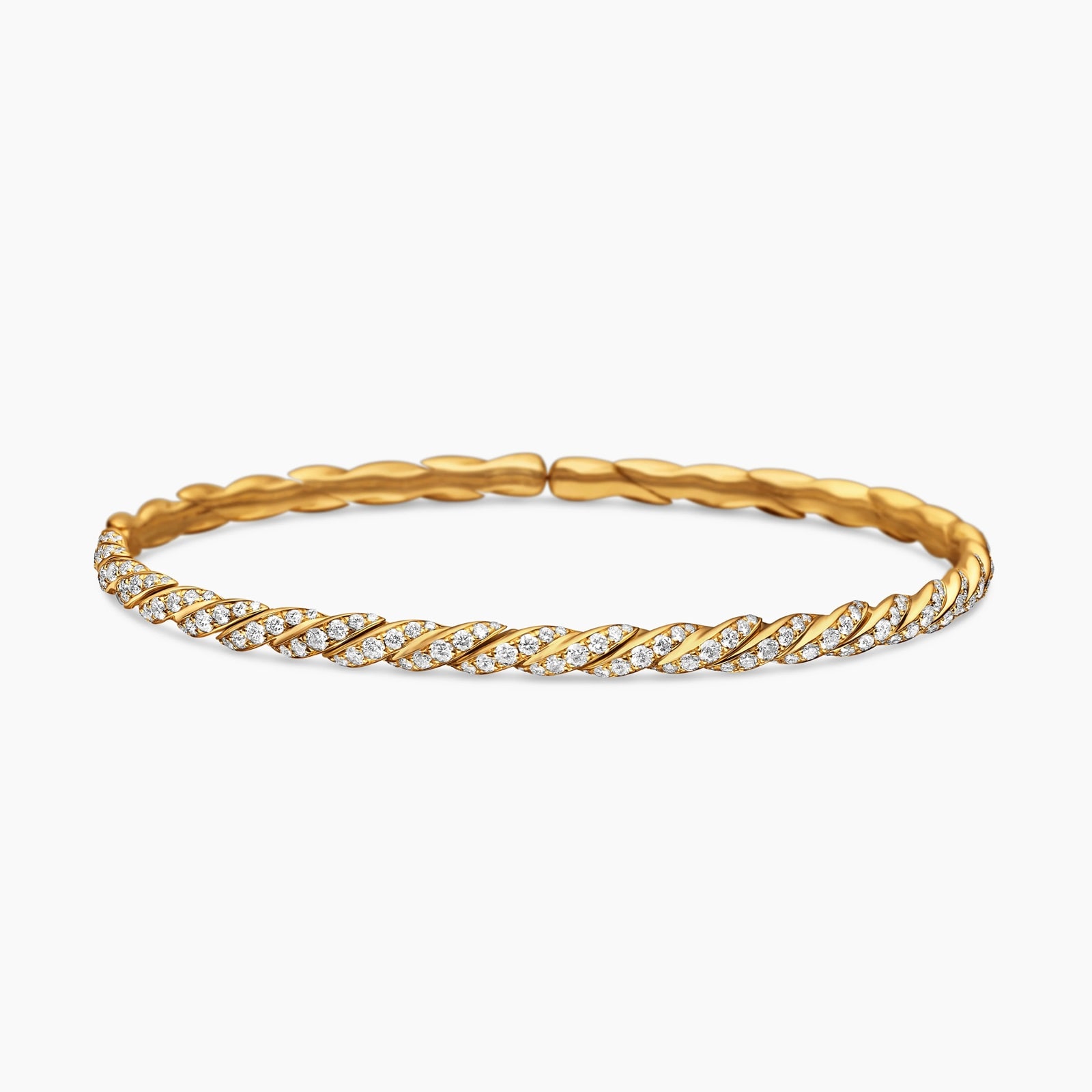 Sculpted Cable Flex Bracelet in 18ct Yellow Gold with Diamonds - Ring Size Small