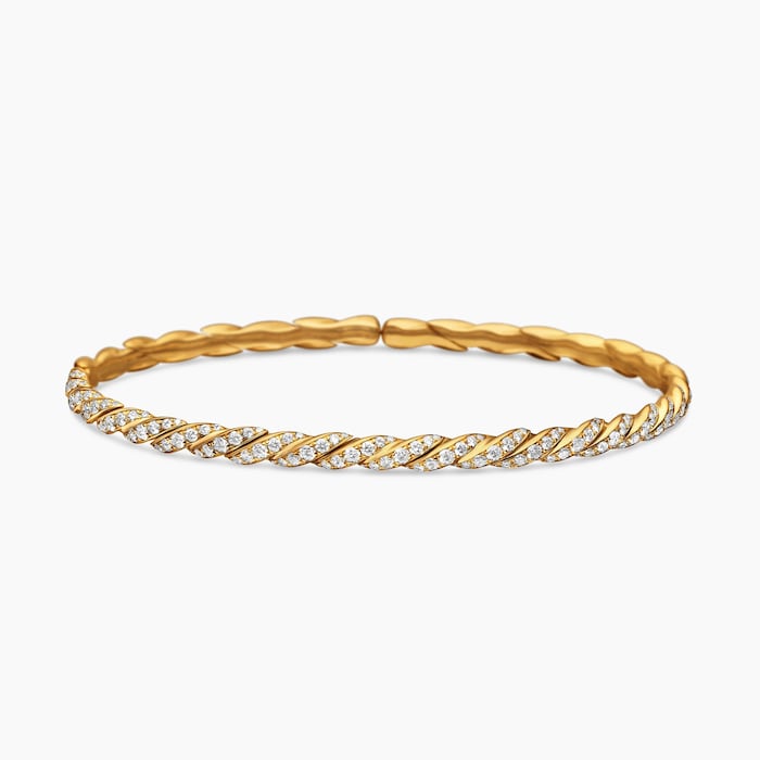 David Yurman Sculpted Cable Flex Bracelet in 18ct Yellow Gold with Diamonds, 3.5mm