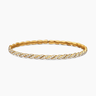 David Yurman Sculpted Cable Flex Bracelet in 18ct Yellow Gold with Diamonds, 3.5mm