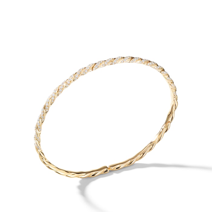 David Yurman Sculpted Cable Flex Bracelet in 18ct Yellow Gold with Diamonds, 3.5mm