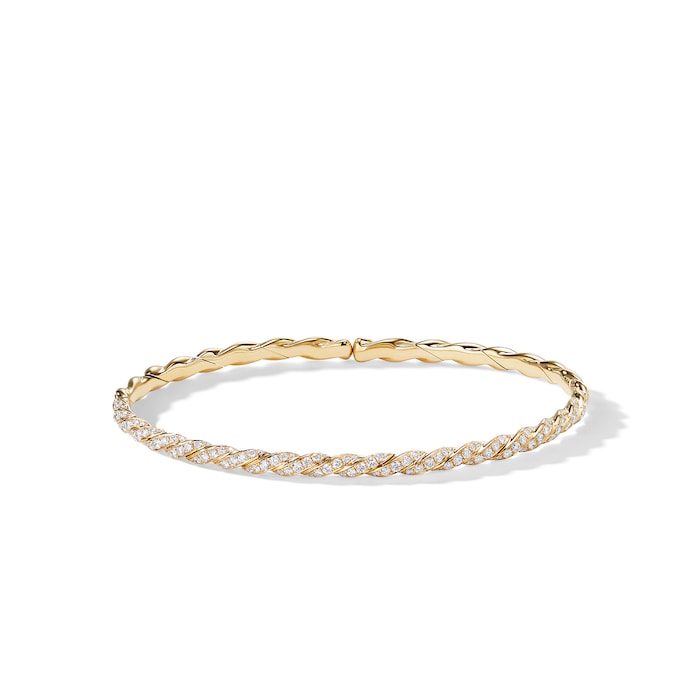 David Yurman Sculpted Cable Flex Bracelet in 18ct Yellow Gold with Diamonds, 3.5mm