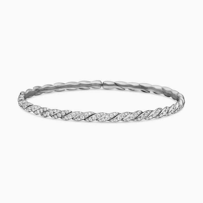 David Yurman Sculpted Cable Flex Bracelet in 18ct White Gold with Diamonds, 3.5mm