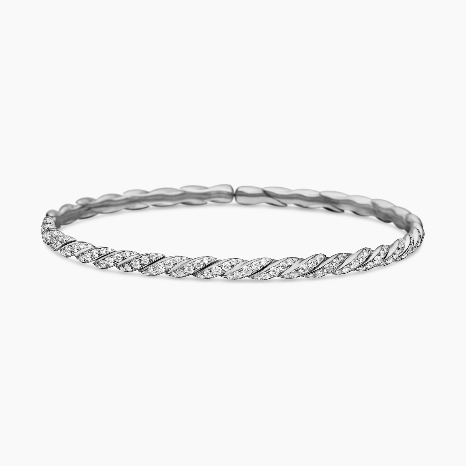 David Yurman Sculpted Cable Flex Bracelet in 18ct White Gold with Diamonds, 3.5mm