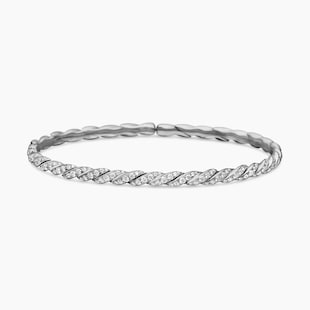 David Yurman Sculpted Cable Flex Bracelet in 18ct White Gold with Diamonds, 3.5mm
