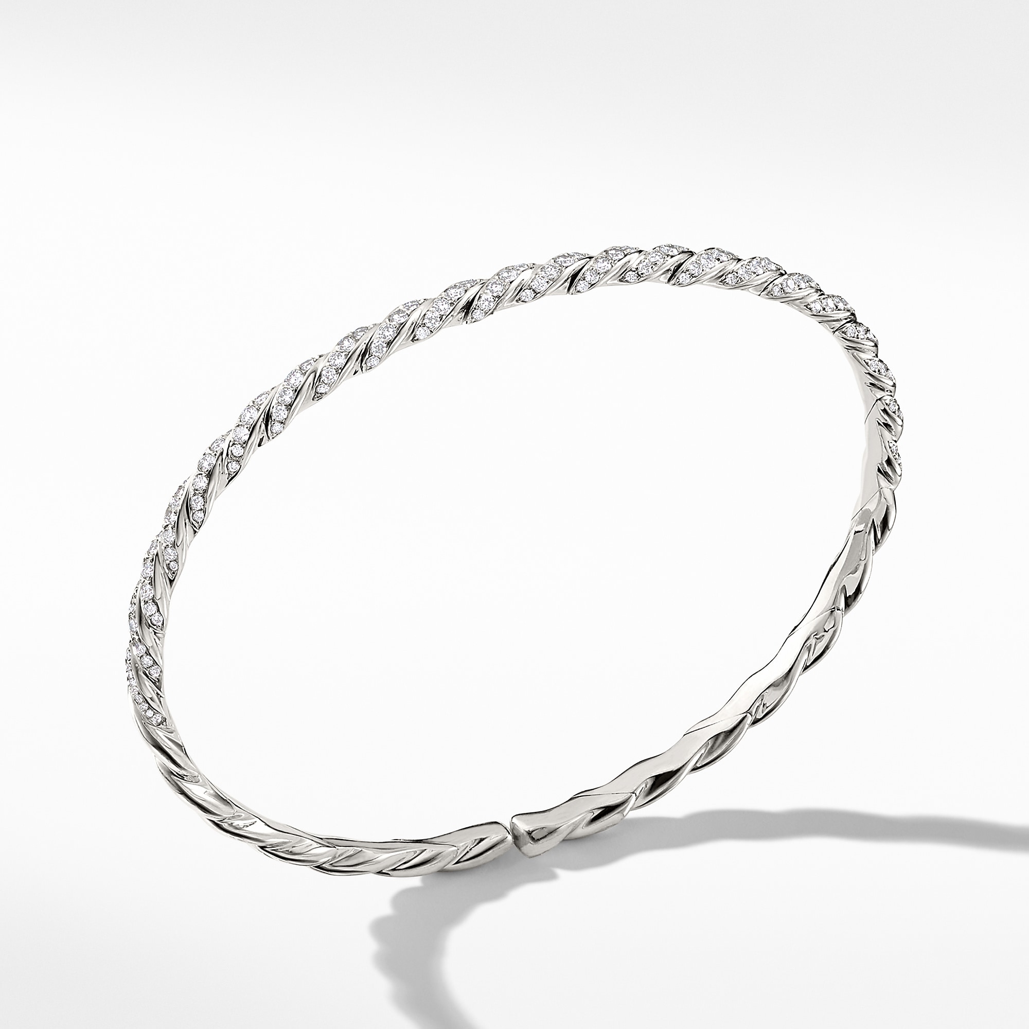 David Yurman Sculpted Cable Flex Bracelet in 18ct White Gold with Diamonds, 3.5mm David Yurman Sculpted Cable Flex Bracelet in 18ct White Gold with Diamonds, 3.5mm
