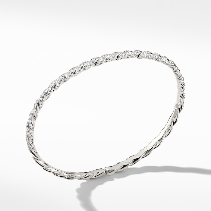 David Yurman Sculpted Cable Flex Bracelet in 18ct White Gold with Diamonds, 3.5mm