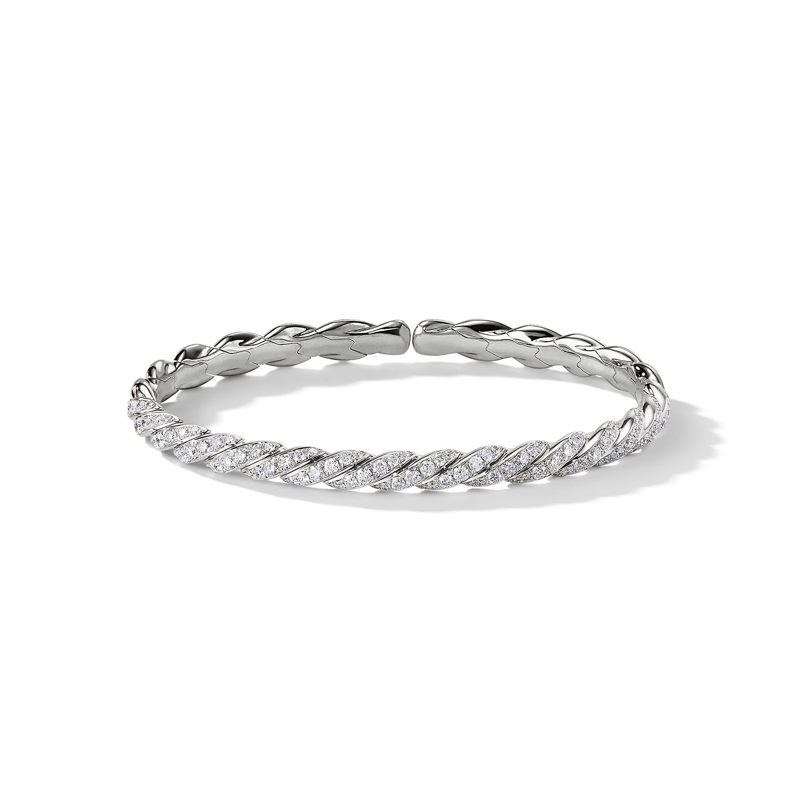 David Yurman Sculpted Cable Flex Bracelet in 18ct White Gold with Diamonds, 5mm