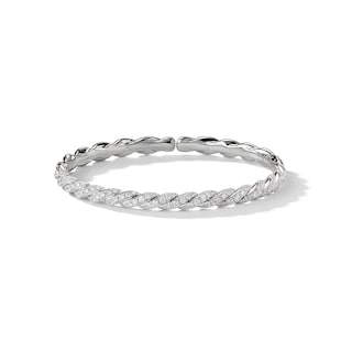 David Yurman Sculpted Cable Flex Bracelet in 18ct White Gold with Diamonds, 5mm