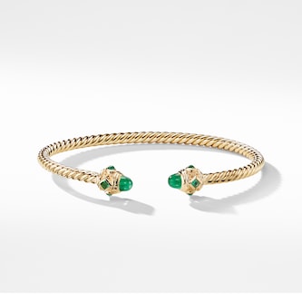David Yurman Renaissance® Cablespira Bracelet in 18ct Yellow Gold with Emeralds, 3.5mm