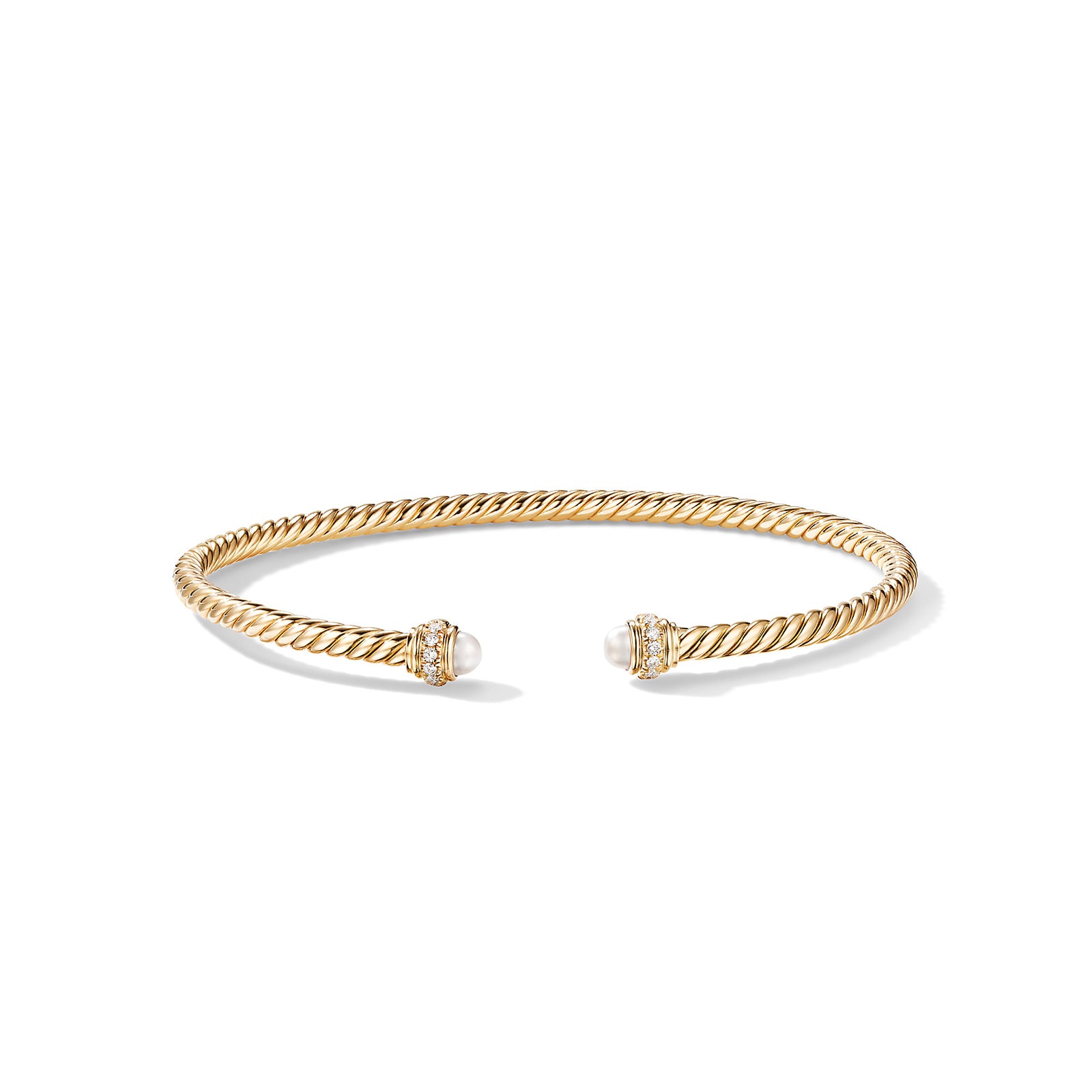 Classic Cablespira® Bracelet in 18ct Yellow Gold with Pearls and Diamonds - Size Medium