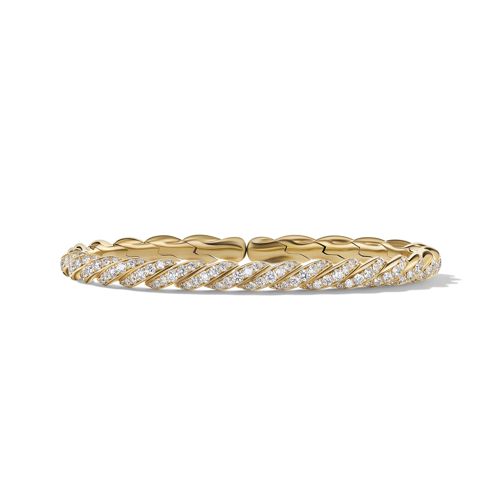 David Yurman Sculpted Cable Flex Bracelet in 18ct Yellow Gold with Diamonds, 5mm