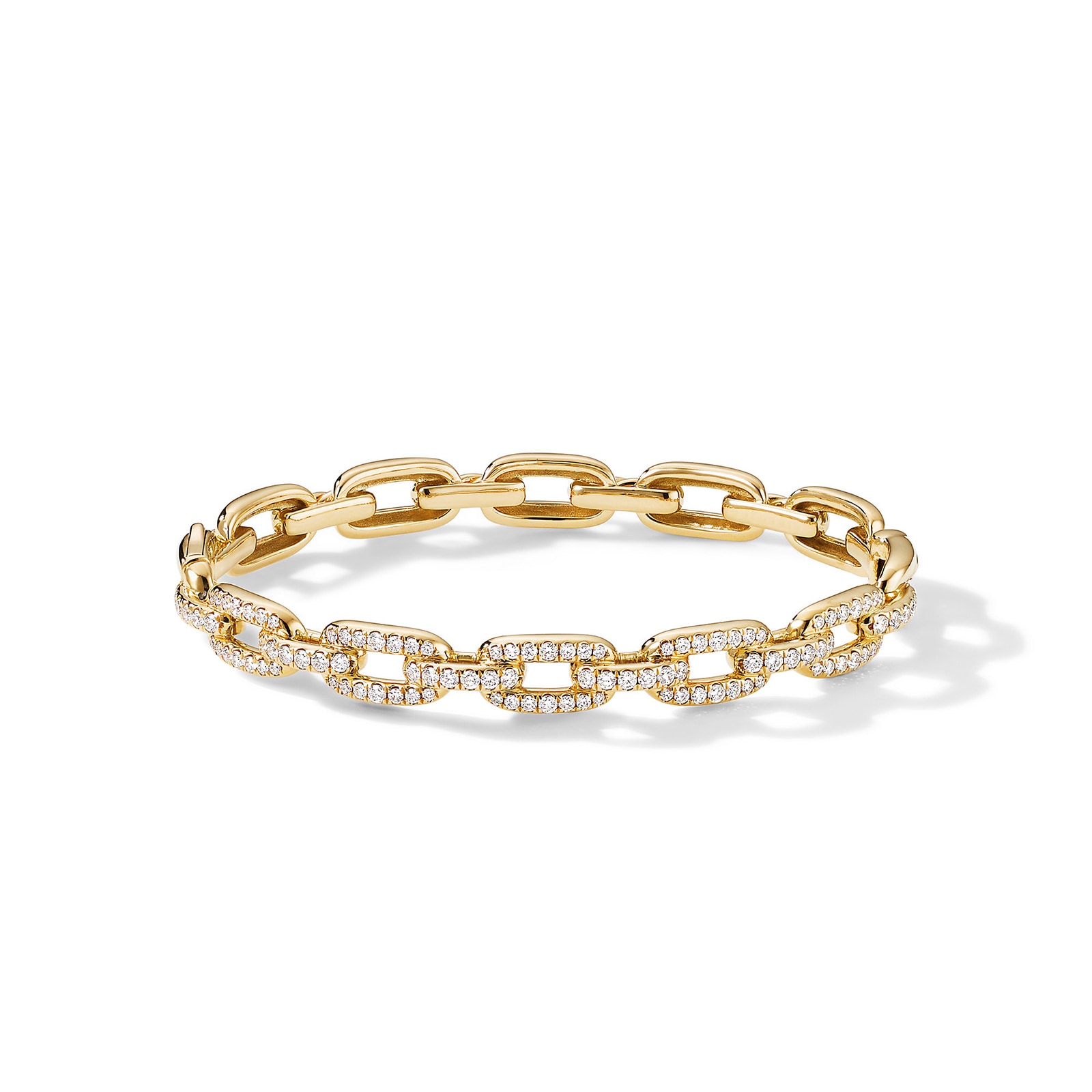 David Yurman Stax Chain Link Bracelet in 18ct Yellow Gold with Diamonds, 7mm