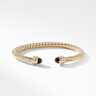 David Yurman Classic Cablespira® Bracelet in 18ct Yellow Gold with Black Onyx and Diamonds, 5mm