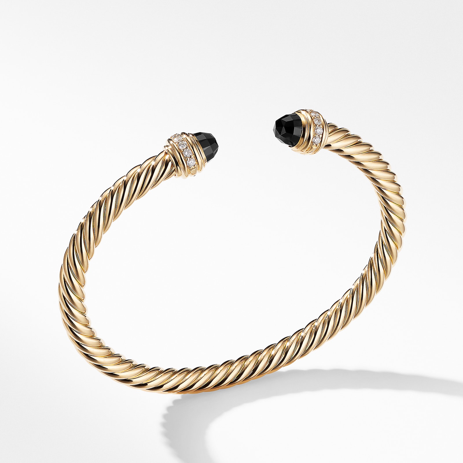 David Yurman Classic Cablespira® Bracelet in 18ct Yellow Gold with Black Onyx and Diamonds - Size Medium