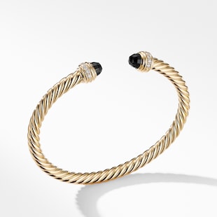 David Yurman Classic Cablespira® Bracelet in 18ct Yellow Gold with Black Onyx and Diamonds, 5mm