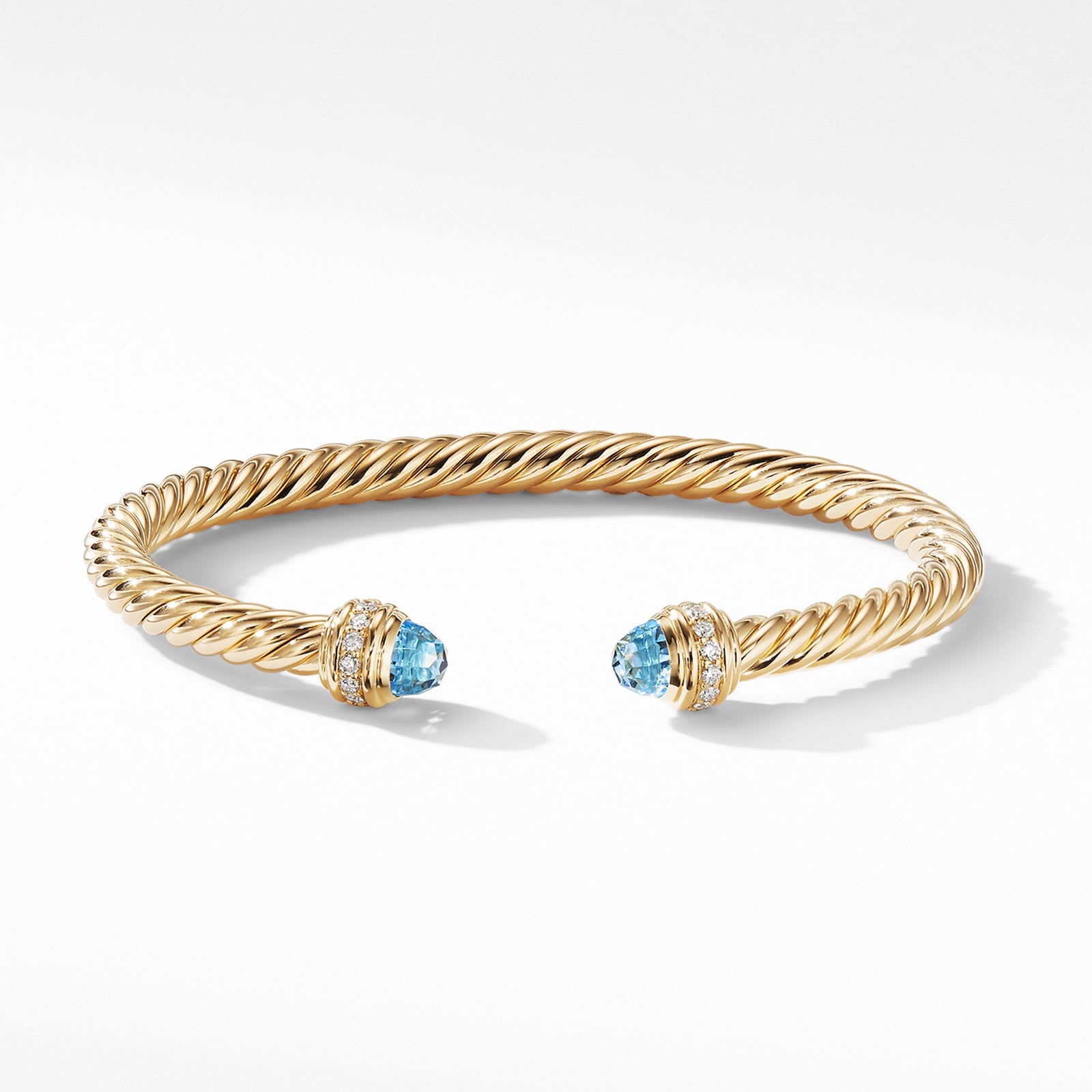 Classic Cablespira® Bracelet in 18ct Yellow Gold with Blue Topaz and Diamonds, 5mm - Medium