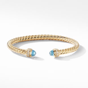 David Yurman Classic Cablespira® Bracelet in 18ct Yellow Gold with Blue Topaz and Diamonds, 5mm