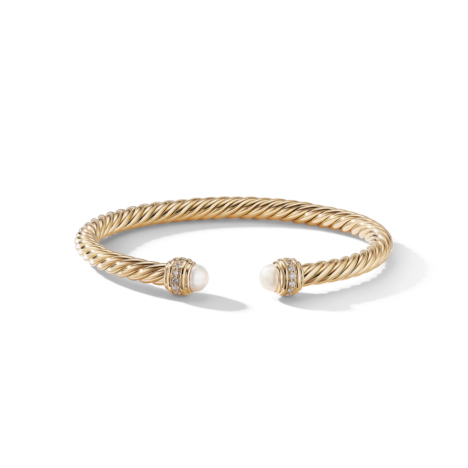Classic Cablespira® Bracelet in 18ct Yellow Gold with Pearls and Diamonds - Size Medium
