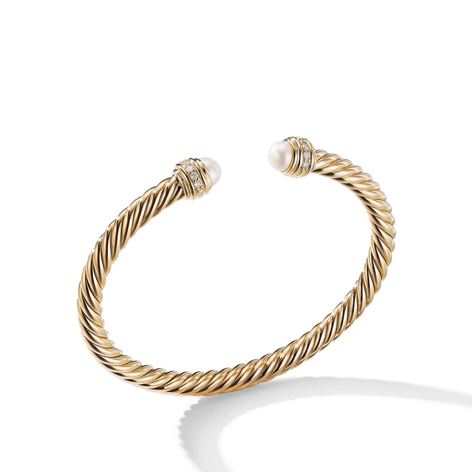 David Yurman Classic Cablespira® Bracelet in 18ct Yellow Gold with Pearls and Diamonds - Size Medium