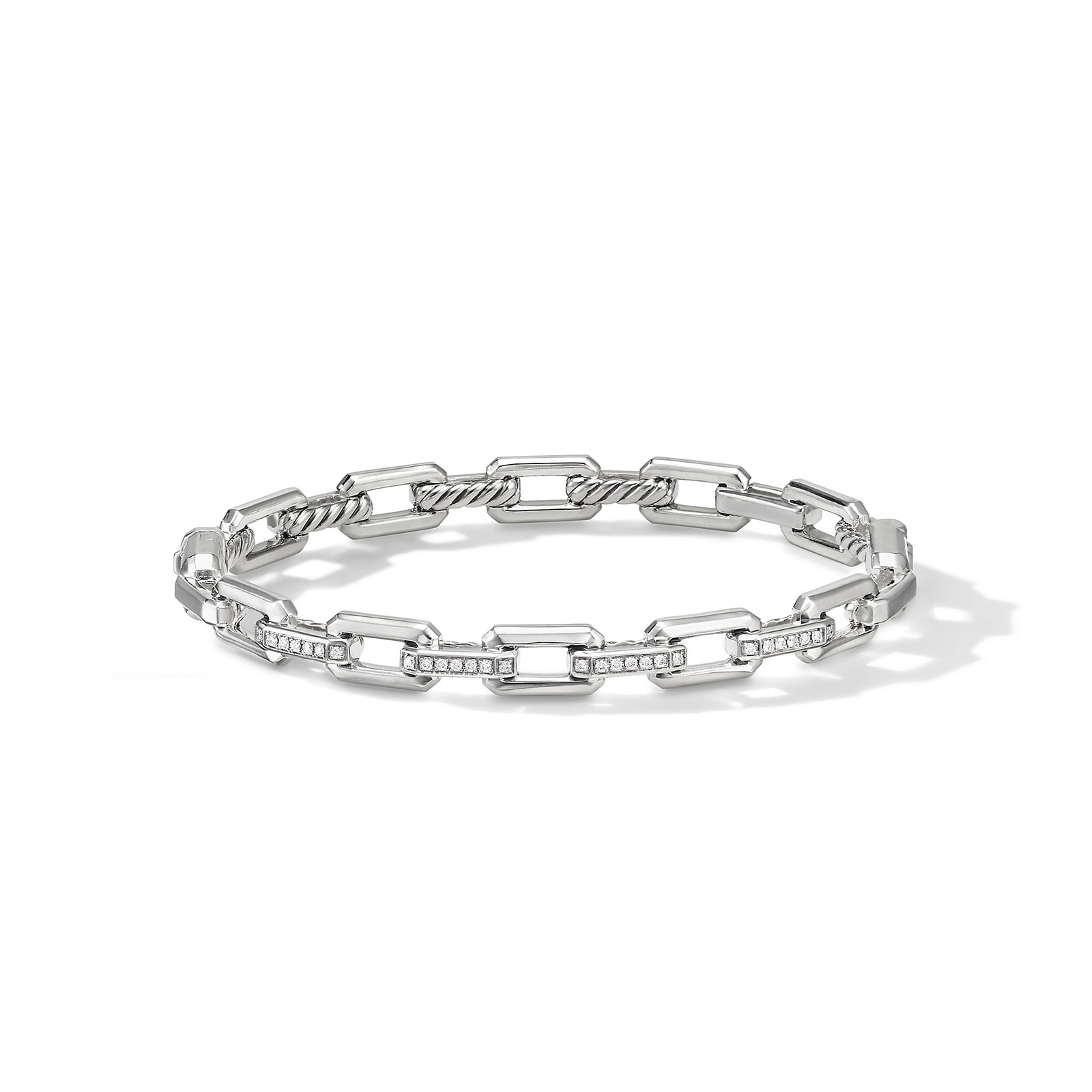 Stax Link Bracelet in Sterling Silver with Diamonds, 6.7mm - Small