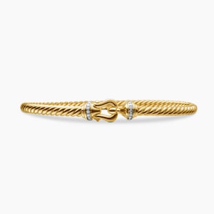 David Yurman Buckle Cablespira® Bracelet in 18ct Yellow Gold with Diamonds, 3.5mm