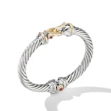David Yurman Buckle Classic Cable Bracelet in Sterling Silver with 18ct Yellow Gold and Rhodolite Garnets - Size Large