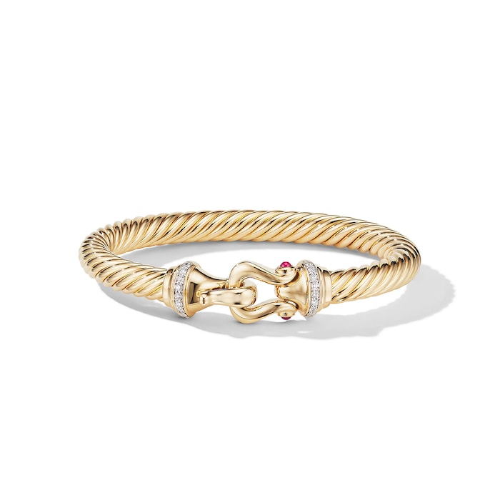 David Yurman Buckle Cablespira® Bracelet in 18ct Yellow Gold with Rubies and Diamonds, 7mm