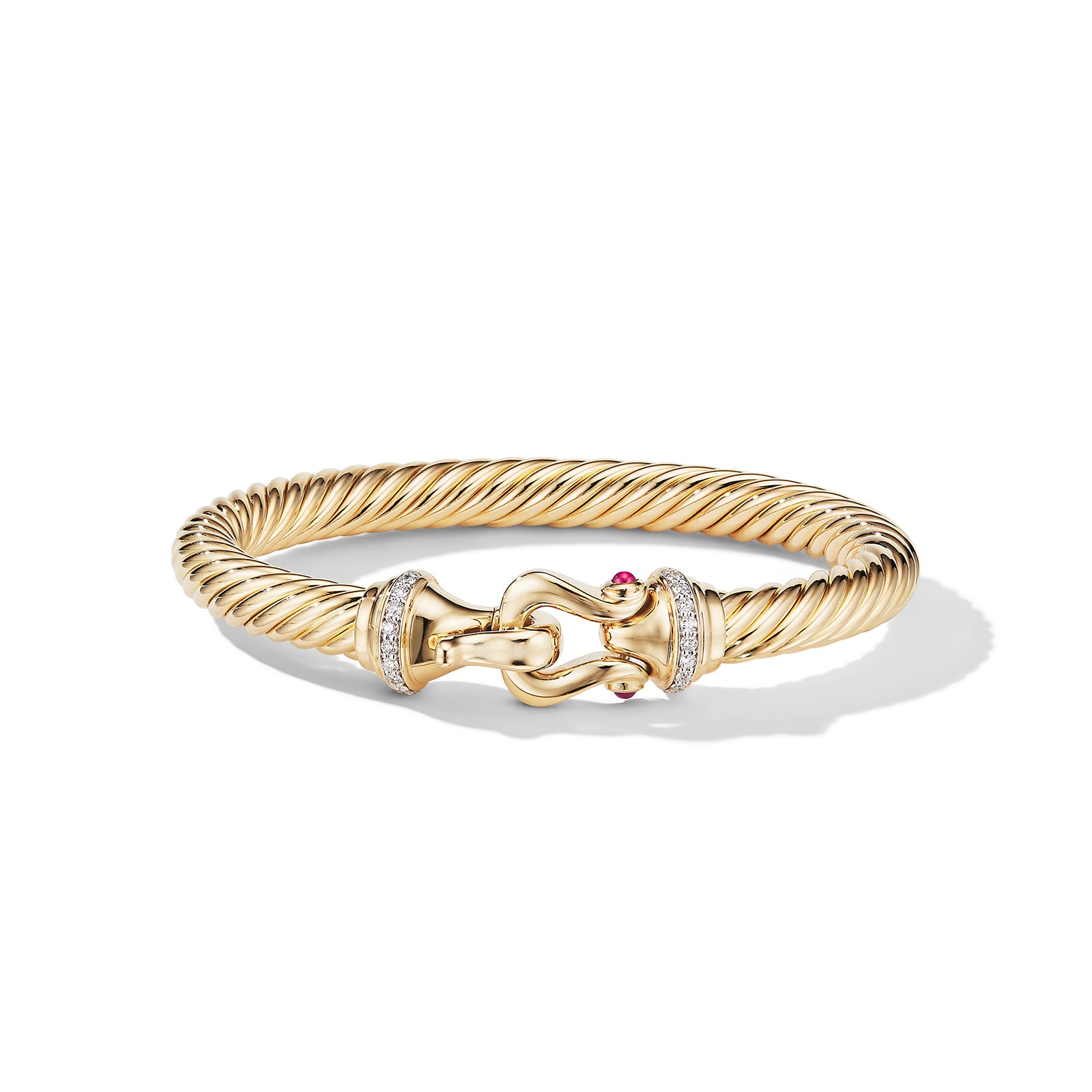 David Yurman Buckle Cablespira® Bracelet in 18ct Yellow Gold with Rubies and Diamonds, 7mm