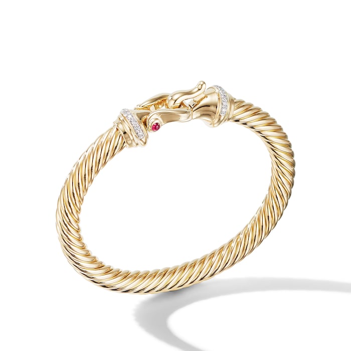 David Yurman Buckle Cablespira® Bracelet in 18ct Yellow Gold with Rubies and Diamonds, 7mm