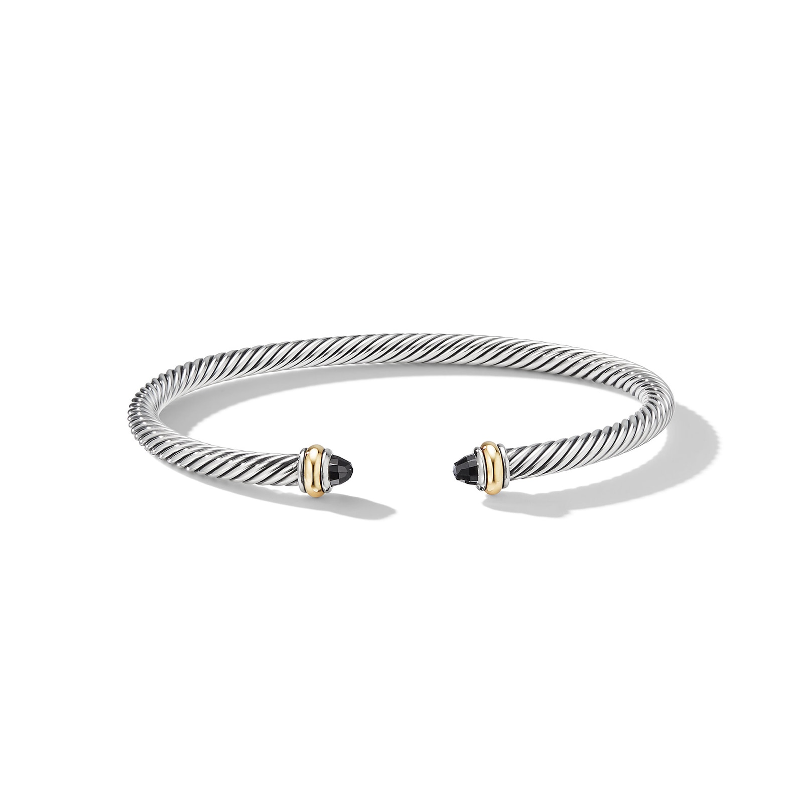 Classic Cable Bracelet in Sterling Silver with 18ct Yellow Gold and Black Onyx, 4mm - Medium