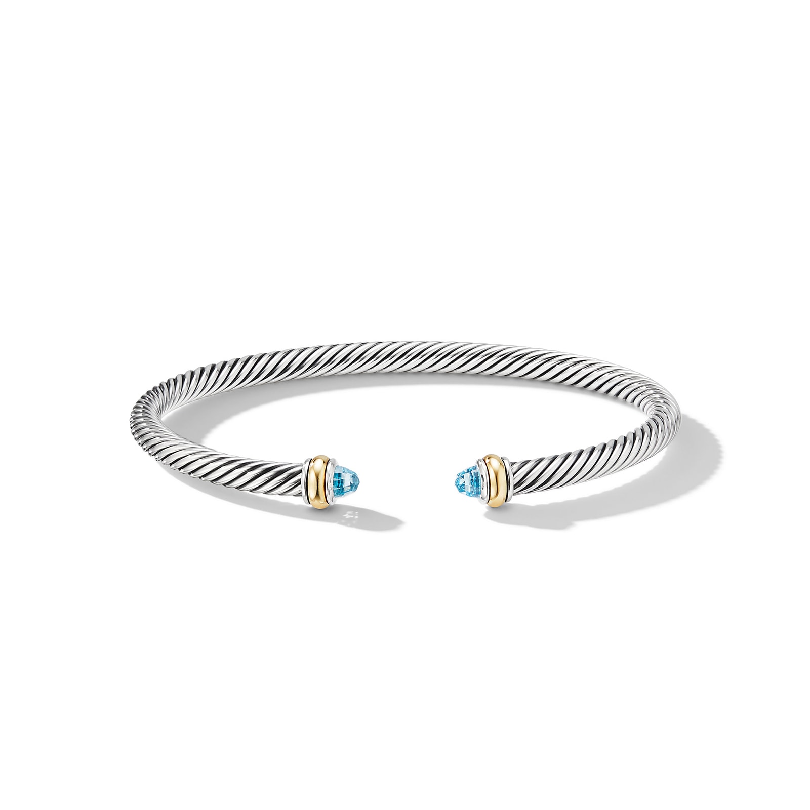 Classic Cable Bracelet in Sterling Silver with 18ct Yellow Gold and Blue Topaz - Size Small