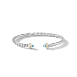 David Yurman Classic Cable Bracelet in Sterling Silver with 18ct Yellow Gold and Blue Topaz, 4mm