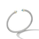 David Yurman Classic Cable Bracelet in Sterling Silver with 18ct Yellow Gold and Blue Topaz, 4mm