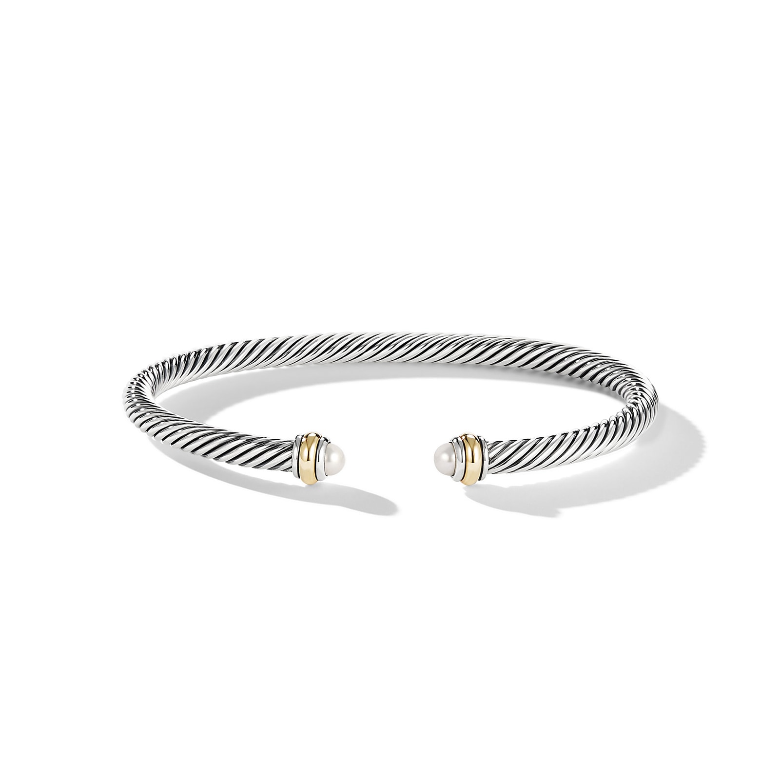 Classic Cable Bracelet in Sterling Silver with 18ct Yellow Gold and Pearls - Size Medium