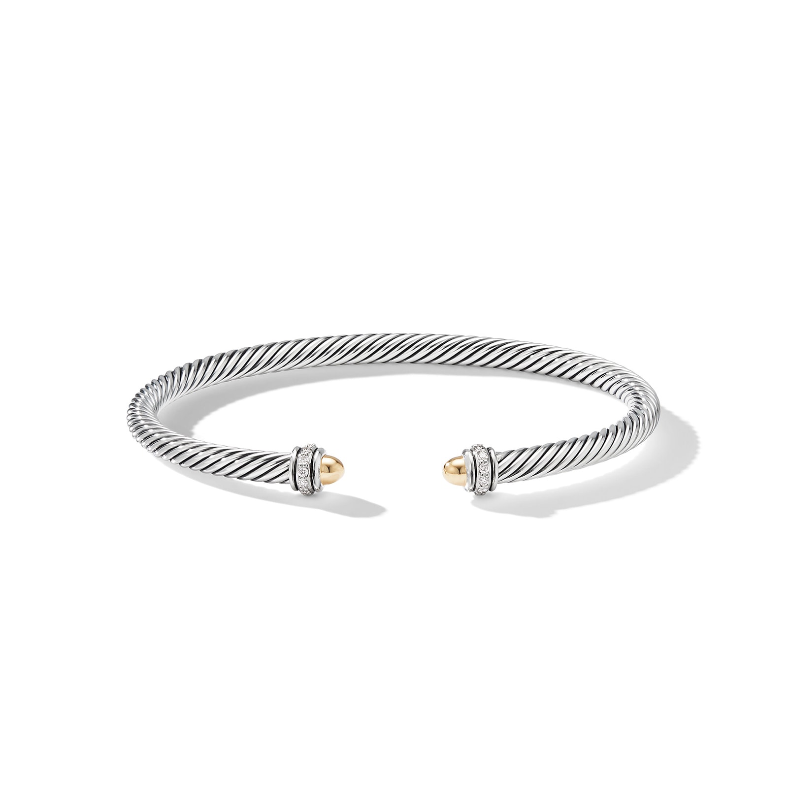 Classic Cable Bracelet in Sterling Silver with 18ct Yellow Gold Domes and Diamonds - Size Medium