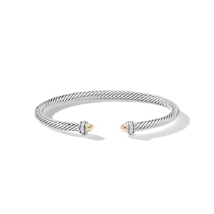 David Yurman Classic Cable Bracelet in Sterling Silver with 18ct Yellow Gold Domes and Diamonds, 4mm
