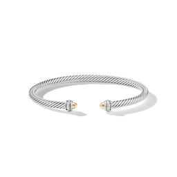 37900162420 - Classic Cable Bracelet in Sterling Silver with 18ct Yellow Gold Domes and Diamonds - Size Medium