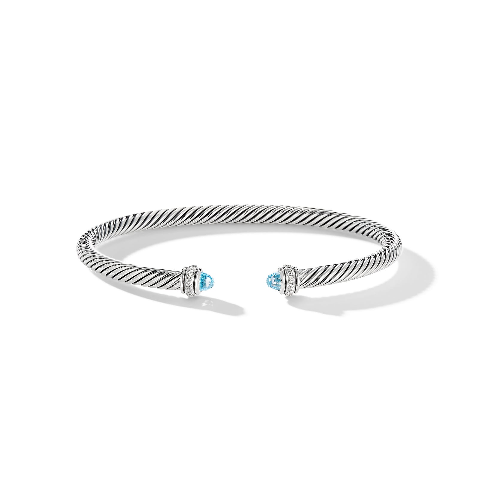 Classic Cable Bracelet in Sterling Silver with Blue Topaz and Diamonds, 4mm - Medium