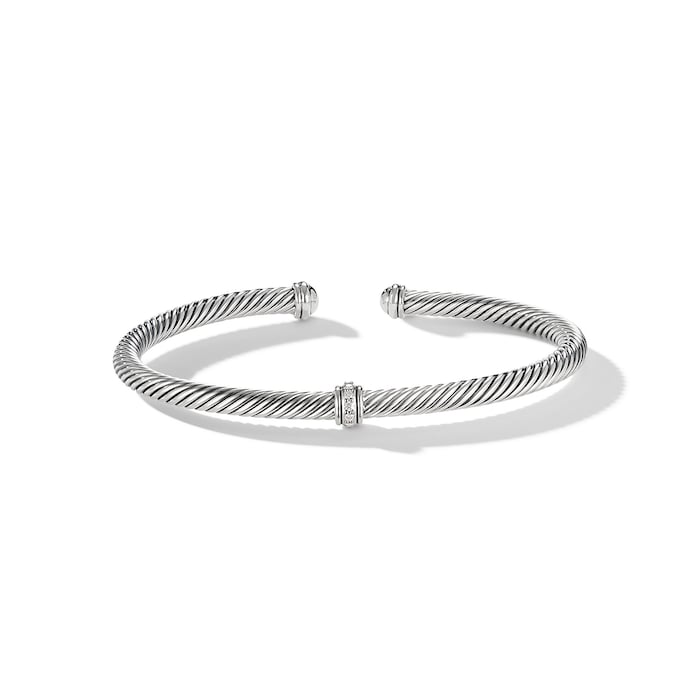 David Yurman Classic Cable Station Bracelet in Sterling Silver with Diamonds, 4mm