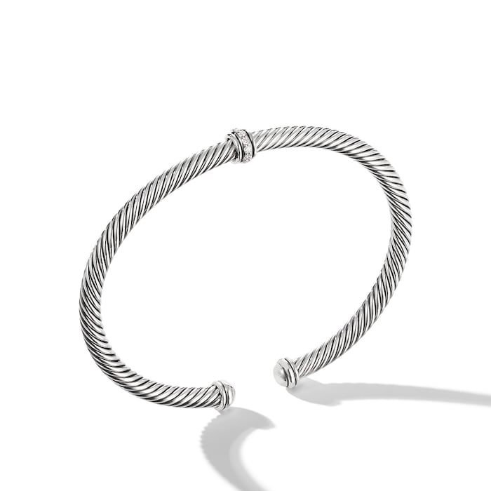 David Yurman Classic Cable Station Bracelet in Sterling Silver with Diamonds, 4mm