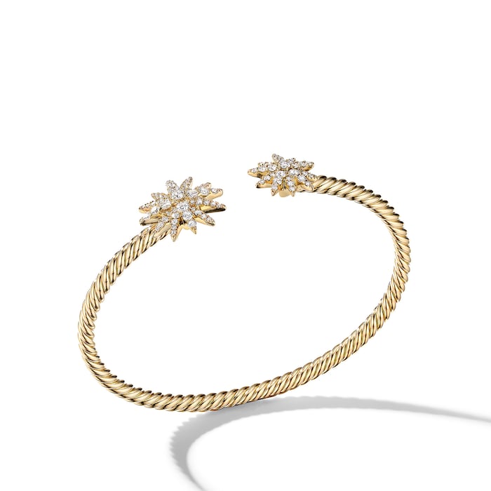 David Yurman Starburst Cable Bracelet in 18ct Yellow Gold with Diamonds, 3.5mm