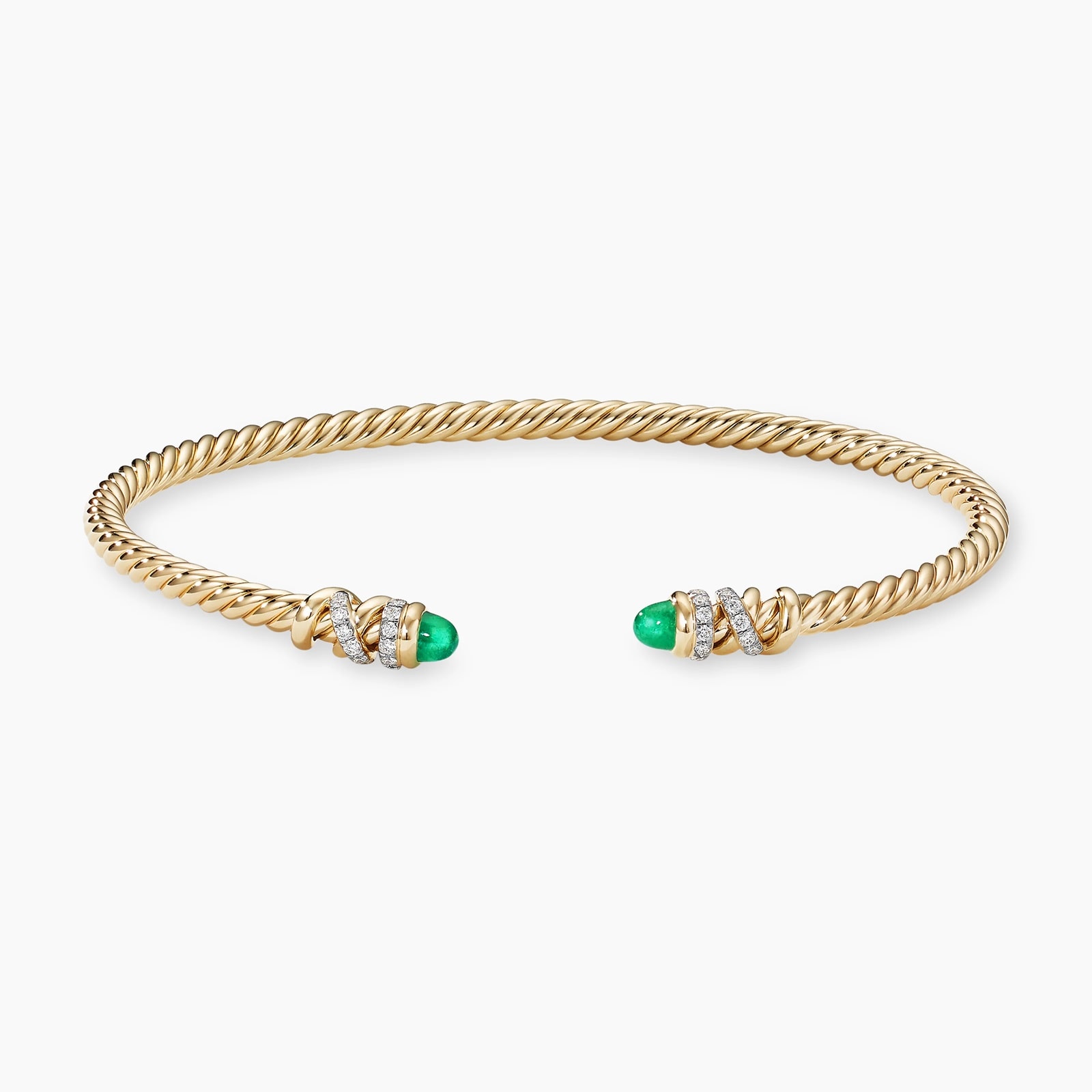 David Yurman Petite Helena Cablespira® Bracelet in 18ct Yellow Gold with Emeralds and Diamonds, 3mm David Yurman Petite Helena Cablespira® Bracelet in 18ct Yellow Gold with Emeralds and Diamonds, 3mm