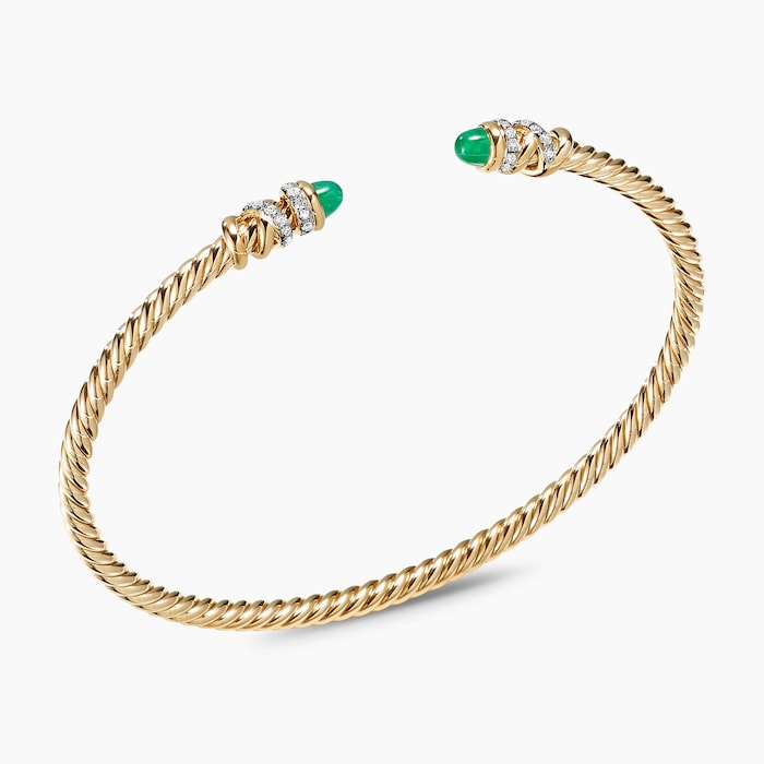 David Yurman Petite Helena Cablespira® Bracelet in 18ct Yellow Gold with Emeralds and Diamonds, 3mm